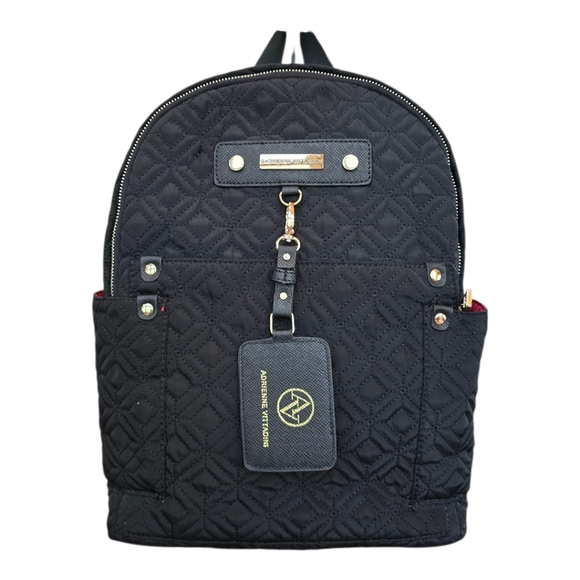 Adrienne Vittadini Black Red Quilted Adjustable Backpack - Picture 1 of 11